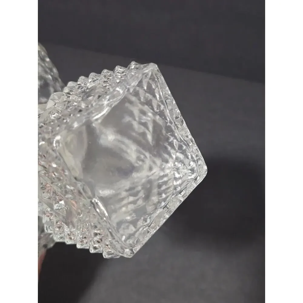 Vintage Diamond Pressed~Glass Bar Decanter~Bourbon/Gin Reversable Metal Hang Tag